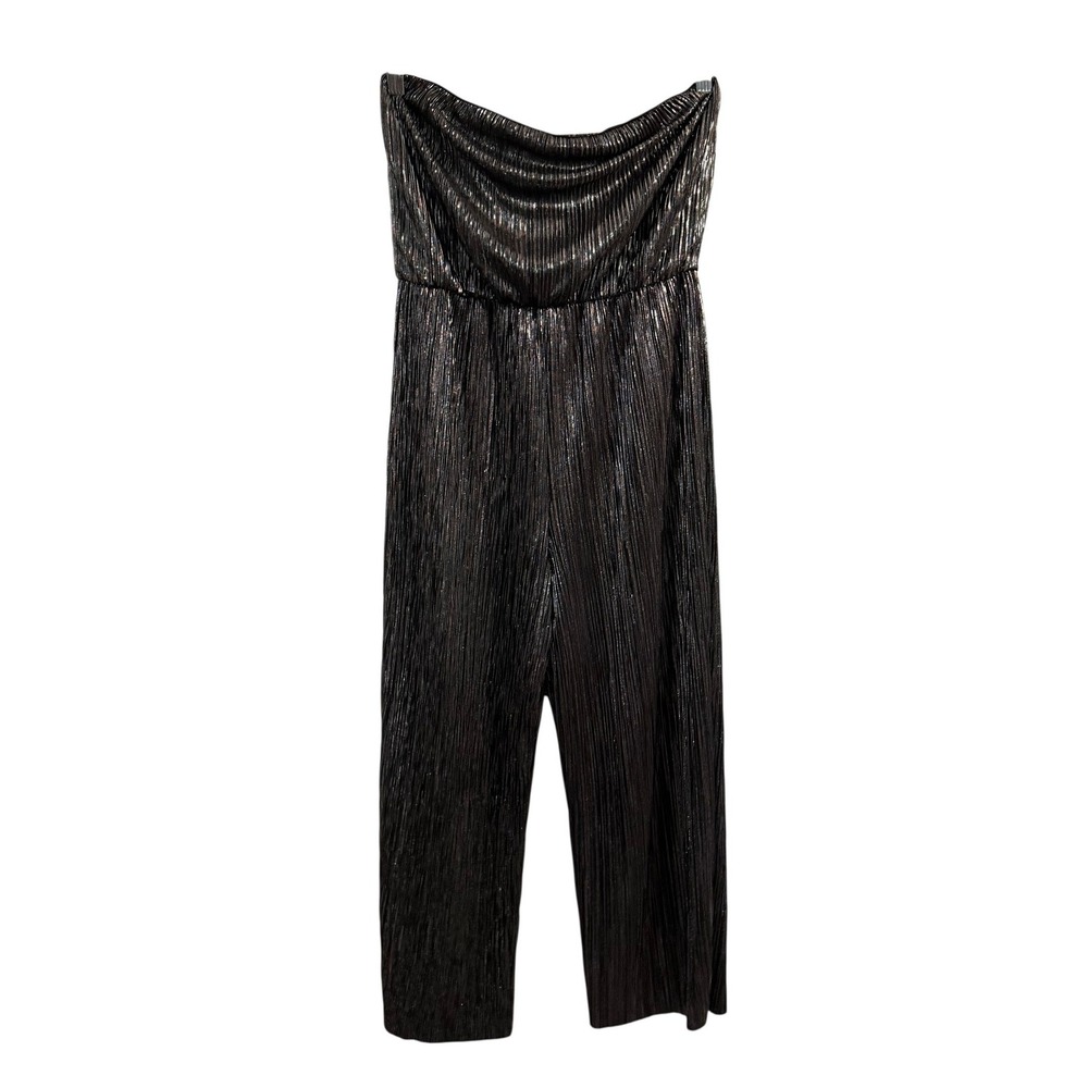 Wild Fable Jumpsuit Metallic Silver Small Strapless Plisse Party Disco Night Out